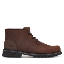 Trzewiki Skechers. Brązowe botki męskie Skechers, bez wzorów, bez zapięcia. Za 499.99 zł.