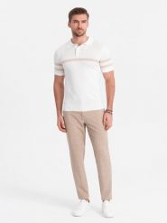 Męskie spodnie o klasycznym kroju w delikatną kratę - piaskowe V2 OM-PACP-0187 - XXL. Spodnie materiałowe męskie Ombre Clothing, l, bez wzorów, z materiału, klasyczne. Za 143.99 zł.
