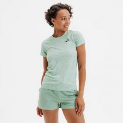 Koszulka do padla damska Kuikma lekka i bez szwów. Niebieskie koszulki sportowe damskie KUIKMA, s, bez wzorów, z dzianiny, bez kołnierzyka, bez ramiączek. Za 89.99 zł.