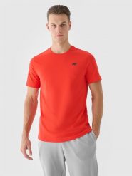 4F T-shirt regular gładki męski - pomarańczowy S. Brązowe koszulki sportowe męskie 4f, m, bez wzorów, z bawełny, klasyczne, bez kołnierzyka. W wyprzedaży za 39.99 zł.