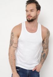 Biała Koszulka Bez Rękawów w Stylu Tank Topu Lysbeth. Białe t-shirty męskie Born2be, m, bez wzorów, z jeansu, casualowe, bez kołnierzyka. Za 19.99 zł.