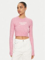 Tommy Jeans Sweter DW0DW19895 Różowy Regular Fit. Czerwone swetry damskie Tommy Jeans, l, bez wzorów, z jeansu, bez kołnierzyka, bez ramiączek, bez kaptura. Za 239.99 zł.