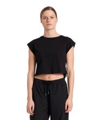 Koszulka damska top bawełniany sportowy okrągły dekolt Arena Crop Top. Białe koszulki sportowe damskie Arena, s, bez wzorów, z bawełny, bez kołnierzyka, bez ramiączek, do pływania. Za 101.98 zł.
