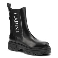 Czarne Botki Carinii Modne Skórzane Sztyblety. Czarne kozaki damskie Carinii, ze skóry, bez obcasa. Za 369.00 zł.