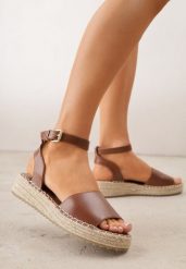 Brązowe Sandały VICES na Plecionej Platformie z Zapięciem na Pasek z Klamrą Evimoni. Brązowe sandały damskie Renee, bez wzorów, bez obcasa, na płaskiej podeszwie, bez zapięcia. Za 99.99 zł.