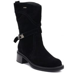 Skórzane botki damskie wysokie na klocku czarne Big Star UU274608. Czarne botki damskie Big Star, ze skóry, retro, bez obcasa, bez zapięcia. Za 319.99 zł.