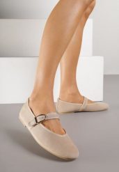 Ciemnobeżowe Balerinki w Stylu Mary Jane Urifiel. Brązowe baleriny damskie Born2be, bez wzorów, z jeansu, eleganckie, bez obcasa. Za 59.99 zł.