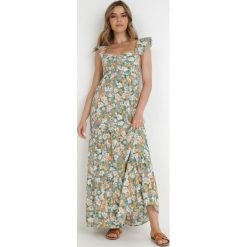 Miętowa Sukienka Euphora. Zielone sukienki damskie Born2be, na lato, l, z aplikacjami, eleganckie, bez kołnierzyka, bez ramiączek, maxi, rozkloszowane. Za 44.99 zł.