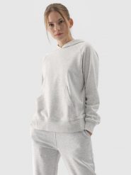 4F Bluza dresowa nierozpinana z kapturem damska - szara L. Szare bluzy sportowe damskie 4f, l, bez wzorów, z bawełny, z kapturem. W wyprzedaży za 99.99 zł.