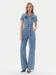 Guess Kombinezon W5GD1B D5O90 Niebieski Regular Fit. Niebieskie sukienki damskie Guess, xs, z aplikacjami, z bawełny, bez kołnierzyka, bez ramiączek. Za 469.99 zł.