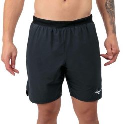 Spodenki tenisowe męskie Mizuno Laser Short. Czarne krótkie spodenki sportowe męskie Mizuno, m, bez wzorów, z elastanu, tenisowe. Za 129.99 zł.