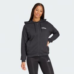 Bluza z kapturem Essentials Linear Full-Zip French Terry. Białe bluzy damskie Adidas, s, bez wzorów, z materiału, z kapturem. Za 239.00 zł.