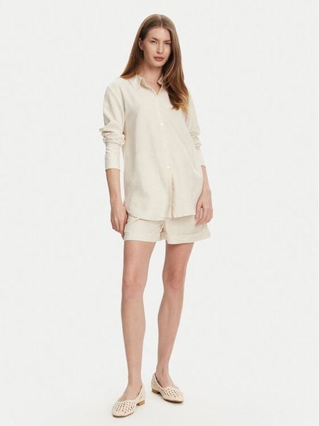 Selmark Komplet koszula i szorty materiałowe BC176 Beżowy Relaxed Fit. Brązowe koszule damskie Selmark, m, bez wzorów, z bawełny, bez kołnierzyka, bez ramiączek. Za 179.99 zł.