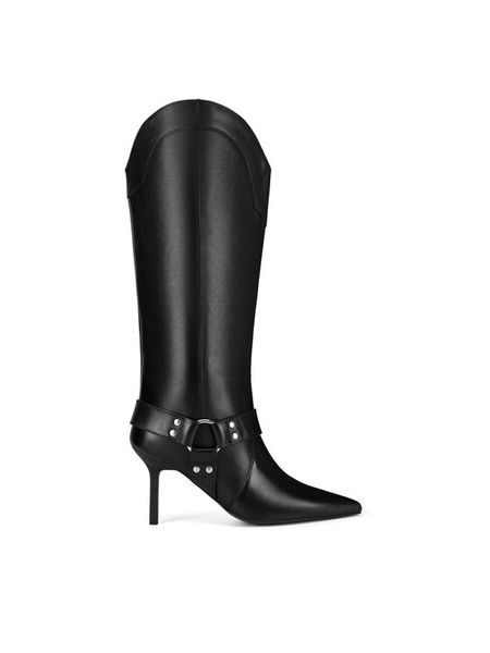 Eva Minge Kowbojki AZIZA-115832 Czarny. Czarne kozaki damskie Eva Minge, ze skóry, bez obcasa, na szpilce. Za 479.99 zł.