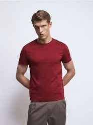 T-shirt regular z bawełny merceryzowanej - czerwony. Czerwone t-shirty męskie Reserved, l, bez wzorów, z bawełny, bez kołnierzyka. Za 99.99 zł.