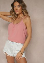 Różowy Basicowy Top z Bawełną Thireldi. Czerwone bluzki damskie Renee, na lato, l, bez wzorów, z bawełny, bez kołnierzyka, bez ramiączek. Za 29.99 zł.