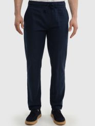Spodnie męskie joggers z dodatkiem lnu granatowe Widen 403. Niebieskie eleganckie spodnie męskie Big Star, l, bez wzorów, z gumy. W wyprzedaży za 159.99 zł.