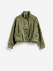 Jeansowa kurtka bomber - zielony. Zielone kurtki damskie Reserved, l, bez wzorów, z bawełny, bez kaptura. Za 179.99 zł.