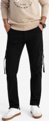 Ombre Spodnie męskie cargo STRAIGHT LEG z paskami na kieszeniach czarne V4 OM-PACG-0197 XXL. Czarne spodnie sportowe męskie Ombre, m, bez wzorów. Za 219.99 zł.