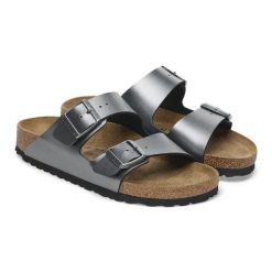 Klapki damskie BIRKENSTOCK ARIZONA BF. Szare klapki damskie Birkenstock, bez wzorów, z materiału, biznesowe, bez obcasa. Za 299.99 zł.