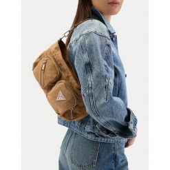 Torebka Guess Jeans. Brązowe torebki do ręki damskie Guess Jeans, z aplikacjami, z jeansu, klasyczne, bez dodatków. Za 259.99 zł.