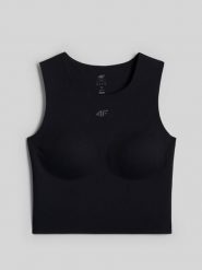 4F Crop top do jogi szybkoschnący damski - czarny XL. Czarne koszulki sportowe damskie 4f, l, bez wzorów, z materiału, bez kołnierzyka, bez ramiączek, na fitness i siłownię. Za 129.99 zł.