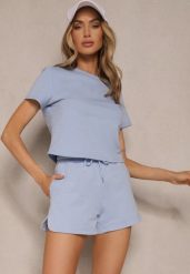 Niebieskie Dresowe Szorty z Bawełny z Kieszeniami Galierania. Niebieskie szorty damskie Renee, na lato, l, bez wzorów, z bawełny, eleganckie. Za 54.99 zł.