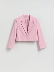 Krótka marynarka - pastelowy róż. Czerwone żakiety damskie Reserved, l, bez wzorów, z lyocellu. Za 159.99 zł.