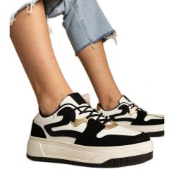 Czarne sneakersy trampki damskie sportowe. Czarne trampki i tenisówki damskie bez wzorów, z syntetyku, eleganckie, przed kostkę, bez zapięcia. Za 94.52 zł.