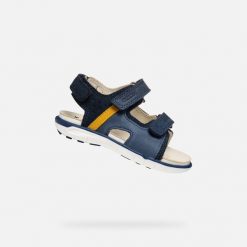Sandały GEOX B SANDAL DELHI BOY Niebieski. Niebieskie sandały męskie Geox, ze skóry, bez zapięcia. Za 196.99 zł.