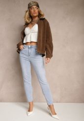 Jasnoniebieskie Skinny Jeansy z Bawełny High Waist Seslina. Niebieskie jeansy damskie Renee, z podwyższonym stanem. Za 109.99 zł.