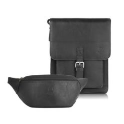 ZESTAW PREZENTOWY ZUP-98-HBL LISTONOSZKA MĘSKA T-91-HBL I SASZETKA T-89-HBL PAOLO PERUZZI. Czarne saszetki męskie bez wzorów, z materiału, na ramię. Za 339.99 zł.