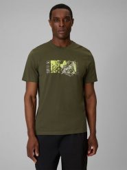 4F T-shirt regular z nadrukiem męski - khaki 3XL. Brązowe t-shirty męskie 4f, m, bez wzorów, z bawełny, bez kołnierzyka. Za 69.99 zł.