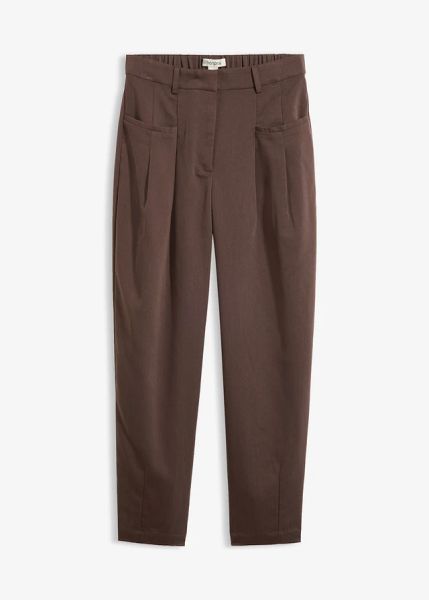 Spodnie barrel. Brązowe spodnie materiałowe damskie bonprix, bez wzorów. Za 189.99 zł.