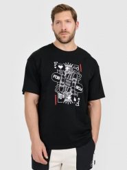 4F T-shirt loose z nadrukiem męski - czarny L. Czarne t-shirty męskie 4f, l, bez wzorów, z bawełny, bez kołnierzyka. Za 79.99 zł.