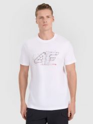 4F T-shirt regular z nadrukiem męski - biały M. Białe koszulki sportowe męskie 4f, m, bez wzorów, z bawełny, klasyczne, bez kołnierzyka. Za 59.99 zł.