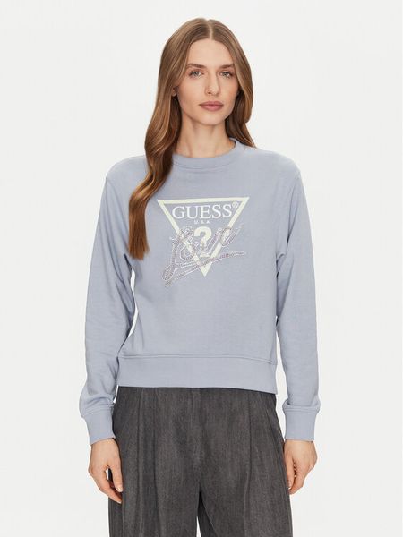 Guess Bluza W5GQ05 KB683 Niebieski Regular Fit. Niebieskie bluzy damskie Guess, s, z aplikacjami, z bawełny, bez kaptura. Za 219.99 zł.