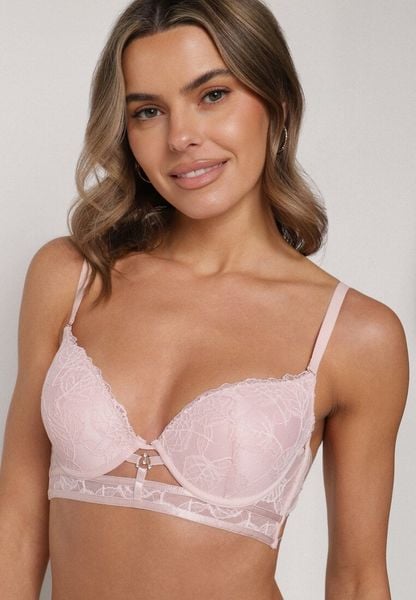 Różowy Klasyczny Biustonosz Zdobiony Koronką i Aplikacją Metheis. Czerwone biustonosze Born2be, z aplikacjami, z koronki. Za 34.99 zł.