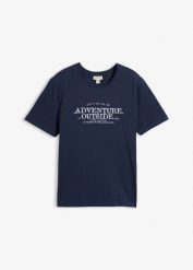 T-shirt z czystej bawełny. Niebieskie t-shirty męskie bonprix, m, bez wzorów, z bawełny, klasyczne, bez kołnierzyka. Za 42.99 zł.