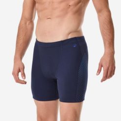 Bokserki długie pływackie męskie Decathlon Fiti. Niebieskie kąpielówki męskie Decathlon, m, bez wzorów, z poliesteru, długie, na fitness i siłownię. Za 99.99 zł.