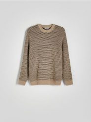 Strukturalny sweter - beżowy. Brązowe swetry przez głowę męskie Reserved, l, bez wzorów, z dzianiny, bez kołnierzyka. W wyprzedaży za 79.99 zł.