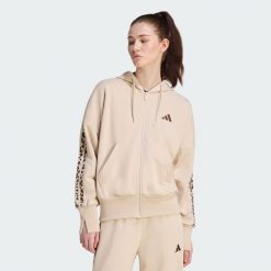 Bluza dresowa Seasonal Essentials Animal Print 3-Stripes Full-Zip Hooded. Białe bluzy damskie Adidas, l, bez wzorów, z bawełny, z kapturem. Za 279.00 zł.