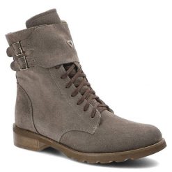 Botki damskie Pro-Moda, zamszowa cholewka o naturalnej fakturze klasyczne sznurowanie z metalowymi klamrami stabilna podeszwa, beżowe, 2682. Brązowe botki damskie PRO-MODA, ze skóry, klasyczne, bez obcasa, na płaskiej podeszwie, bez zapięcia. Za 299.00 zł.