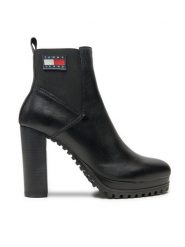 Tommy Jeans Botki Tjw New Ess High Heel Boot EN0EN02439 Czarny. Czarne botki damskie Tommy Jeans, z jeansu, bez obcasa, na słupku, bez zapięcia. Za 399.99 zł.