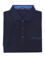 Granatowa elastyczna męska koszulka polo Tris Line - KP31. Brązowe koszulki polo męskie m, bez wzorów, z bawełny, casualowe, bez ramiączek. W wyprzedaży za 148.50 zł.