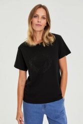 Bluzka z dżetami czarna. Czarne bluzki damskie MOODO, l, bez wzorów, z bawełny, bez kołnierzyka, bez ramiączek. Za 59.99 zł.