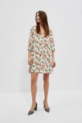 Sukienka mini w kwiaty. Sukienki damskie MOODO, bez wzorów, z bawełny, bez kołnierzyka, bez ramiączek, mini. W wyprzedaży za 33.99 zł.
