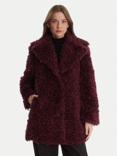 DKNY Futro DLEMFW97 Bordowy Regular Fit. Czerwone płaszcze damskie DKNY, s, bez wzorów, z futra, bez kaptura. Za 829.99 zł.