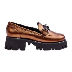 Laura Messi Damskie Skórzane Półbuty Loafersy Z Ozdobą Złote Lyndani złoty. Żółte półbuty damskie z aplikacjami, ze skóry, eleganckie, bez obcasa, na płaskiej podeszwie, bez zapięcia. Za 540.54 zł.