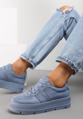 Niebieskie Sneakersy z Perforacją na Żłobionej Podeszwie Riparian Rights. Niebieskie obuwie sportowe damskie Renee, bez wzorów, z koronki. Za 79.99 zł.